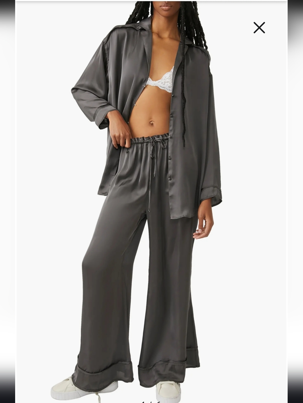 Free People Satin Wide-Leg Pajama Set in Pink